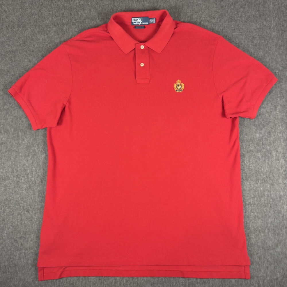 Vintage Polo Ralph Lauren Polo Shirt Mens XXL Red Crest Logo Custom Fit Pique